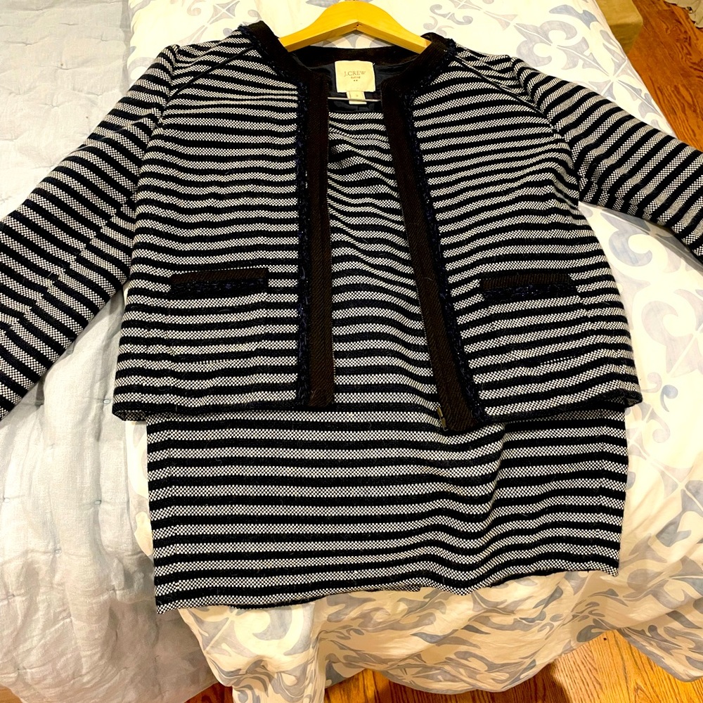 JCrew Suit Set, Striped Navy, Size 2 top, 0 skirt